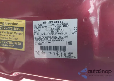 2005 Ford Ranger Edge/Xl/Xlt from USA, damaged, VIN 1FTYR11U55PA45532